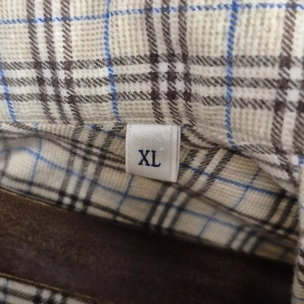 Stenstroms Mens XL Tan Plaid Twofold Cotton Fitted Long Sleeve Button Up Shirt